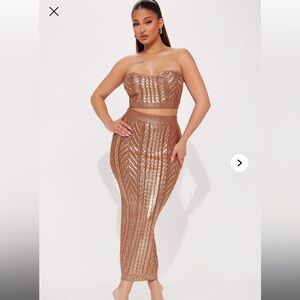 Fashion Nova Gold strapless Pencil Skirt Set